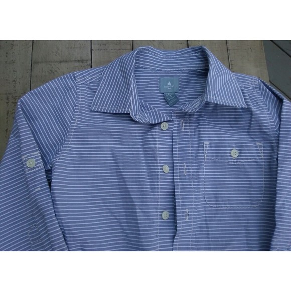 new baby gap boys 4 stripes dress button down shirt blue  long sleeves cotton - Picture 3 of 5